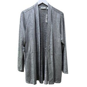 Susan Graver Metallic Silver Cardigan Large Liquid Knit Womens Party Top